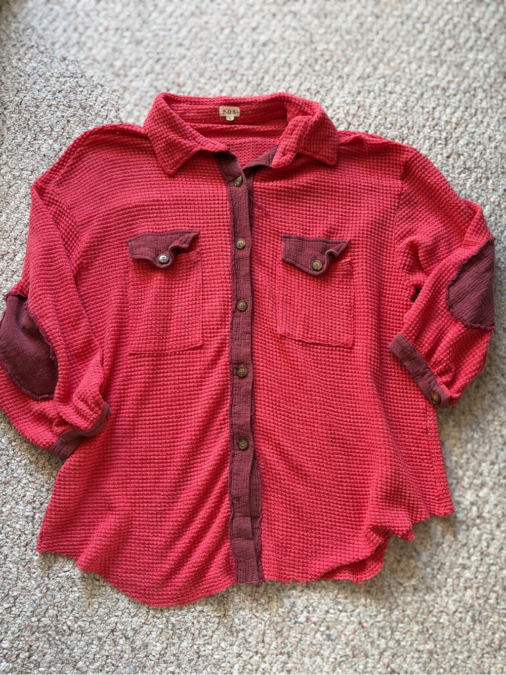 POL Boho Pink red Women large button up shacket Cardigan Jacket Top Boutique